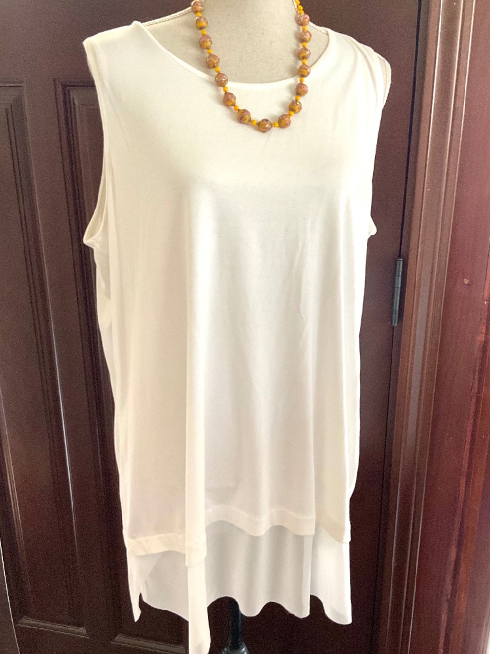 CHICO’S BLACK LABEL TUNIC TANK TOP ANTIQUE WHITE SHEER PANEL TRIM 14/16 NWT